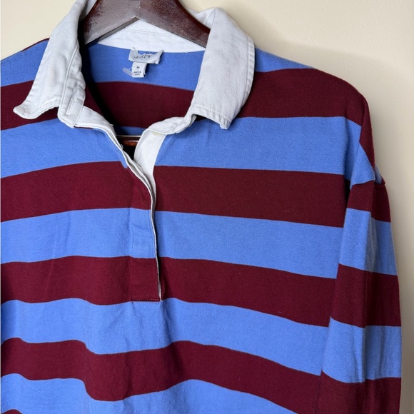 J. Crew Tops - J.CREW Women’s Rugby Striped Long Sleeve Collar Blue Maroon Cotton Size Medium